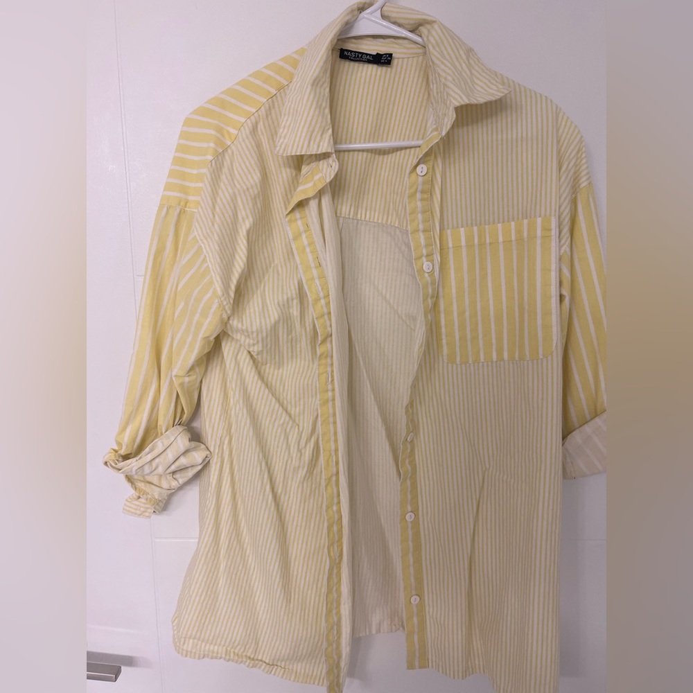 Nasty gal yellow and white stripe button down